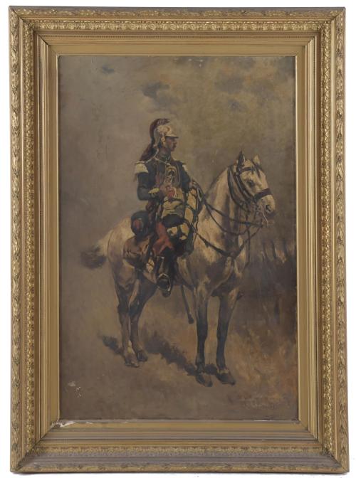 19TH CENTURY, SPANISH SCHOOL. "SOLDIER ON HORSEBACK". 