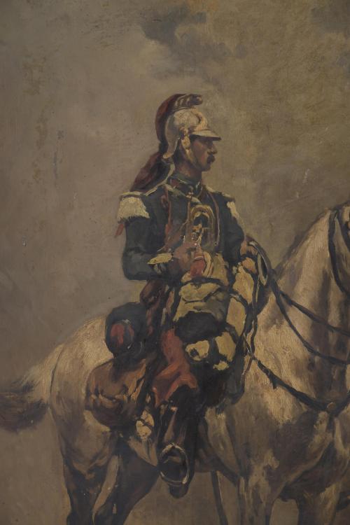 19TH CENTURY, SPANISH SCHOOL. "SOLDIER ON HORSEBACK". 