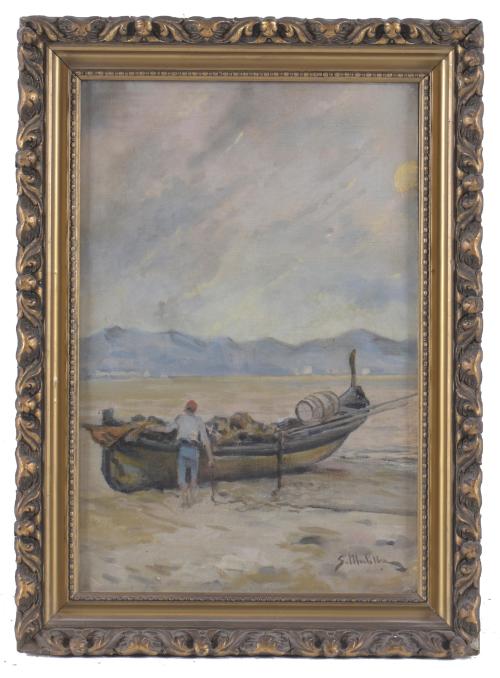 SEGUNDO MATILLA MARINA (1862-1937). "BOAT WITH FISHERMAN".