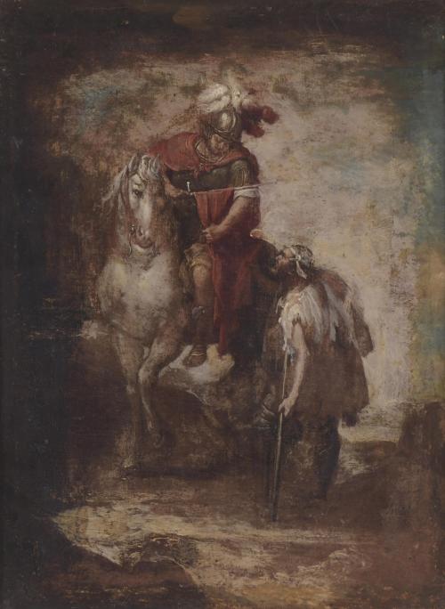 LATE 17TH CENTURY SPANISH SCHOOL. "SAINT MARTIN DE TOUR AND THE BEGGAR".