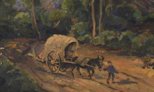 FRANCESC GIMENO ARASA (1858-1927). "LANDSCAPE WITH CART AND