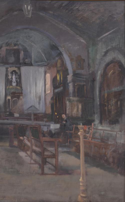 19TH-20TH CENTURY CATALAN SCHOOL. "INTERIOR OF A CHURCH".