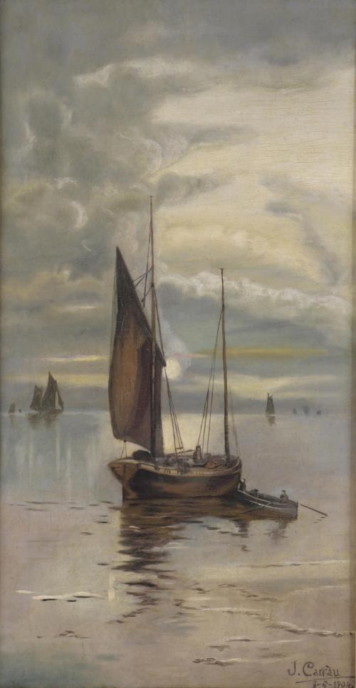 701-J. CARRAU (19TH-20TH CENTURY). "BOAT ON THE SHORE", 1904.