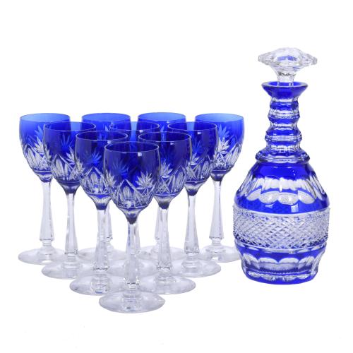 SET OF DECANTER AND TEN GLASSES IN BOHEMIA CRYSTAL, 20TH CE