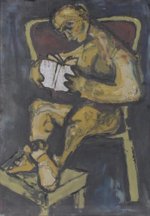 757-XAVIER BARTOMEUS (20TH CENTURY). "SEATED FIGURE READING".