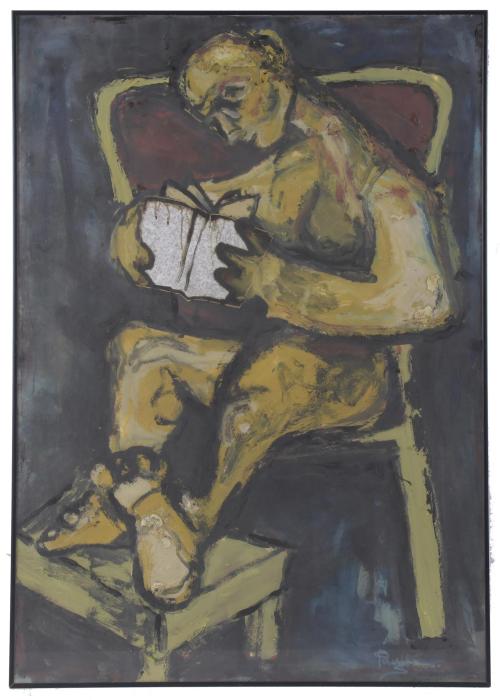 XAVIER BARTOMEUS (20TH CENTURY). "SEATED FIGURE READING".