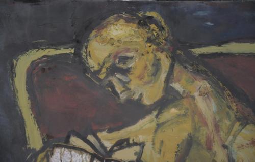 XAVIER BARTOMEUS (20TH CENTURY). "SEATED FIGURE READING".