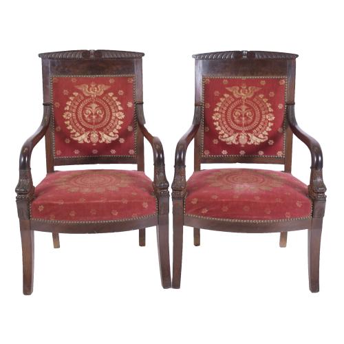 643-ATTRIBUTED TO THE WORKSHOP OF PIERRE-ANTOINE BELLANGÉ (1757 - 1827). PAIR OF ARMCHAIRS, CIRCA 1815.