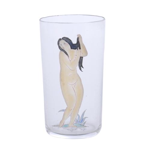 687-XAVIER NOGUÉS (1873-1940) AND RICARD CRESPO (1981 - 1949).  GLASS WITH A FEMALE NUDE, CIRCA 1920.