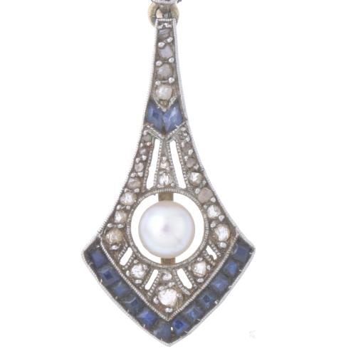 ART DÉCO EARRINGS WITH DIAMONDS, SAPPHIRES AND PEARLS.