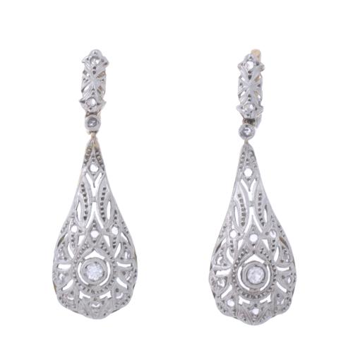 174-PENDIENTES MODERNISTAS PRINCIPIO S.XX CON DIAMANTES