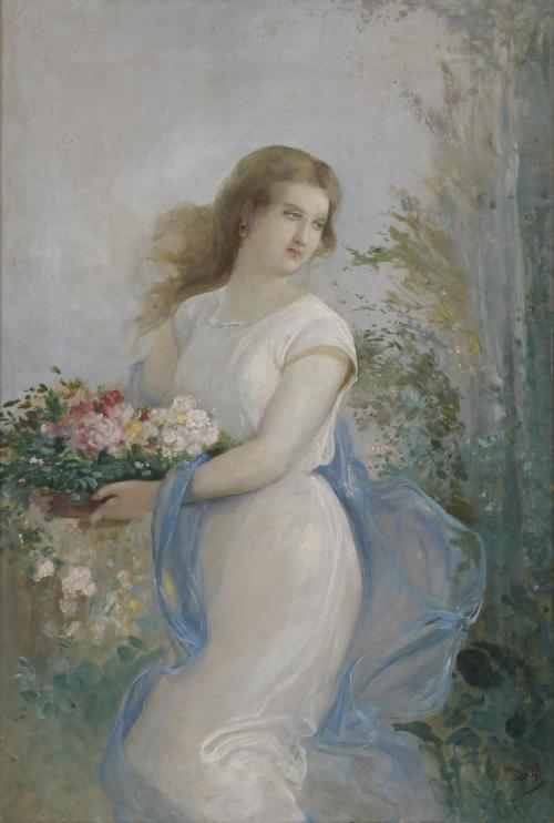 733-RAMÓN MARTÍ ALSINA (1826-1894). "GIRL WITH FLOWERS".