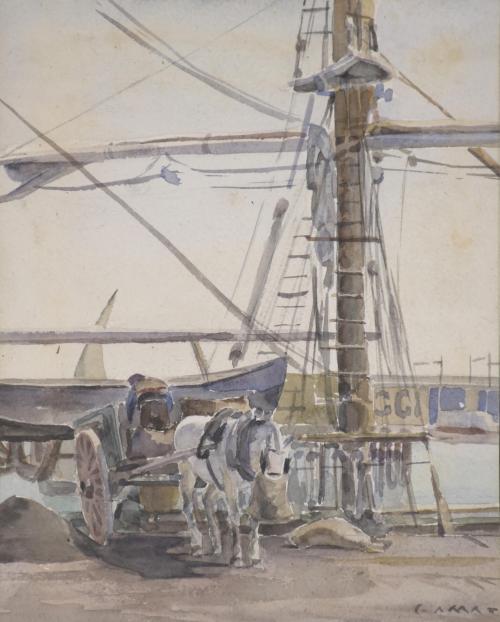 952-GABRIEL AMAT (1899-1984) "PORT SCENE"