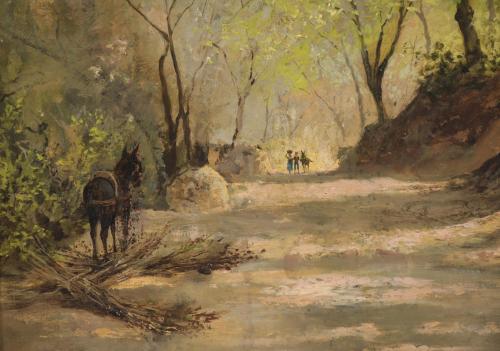 RAMÓN AMADO Y BERNARDET (1844-1888).  "TREE-LINED PATH", 18