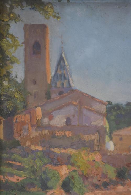 JOAN GIL I GIL (1900-1984). "LANDSCAPE WITH A BELL TOWER".