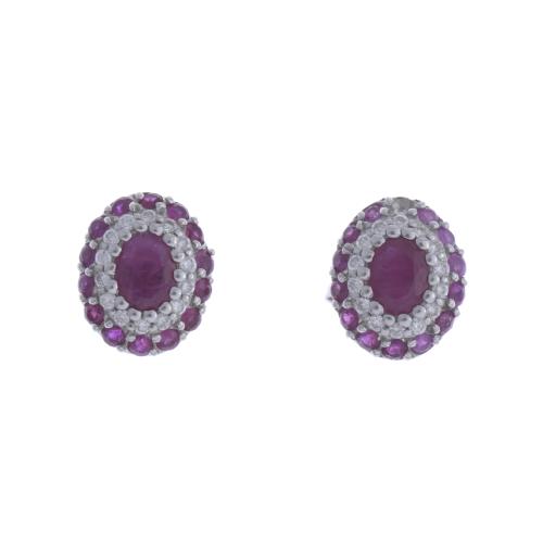 124-ROSETTE EARRINGS WITH RUBIES AND DIAMONDS