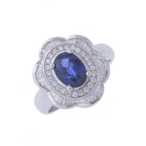 59-ROSETTE RING WITH SAPPHIRE AND DIAMONDS