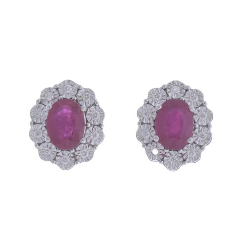 146-ROSETTE EARRINGS WITH RUBIES AND DIAMONDS