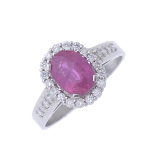 41-ROSETTE RING WITH NATURAL RUBY AND DIAMONDS