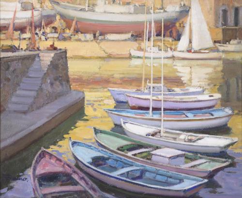 FRANCISCO BUENO MARTÍNEZ (1933-1989).  "BOATS IN PORT".