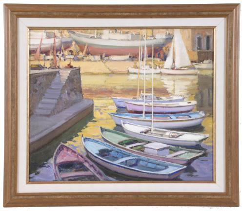 FRANCISCO BUENO MARTÍNEZ (1933-1989).  "BOATS IN PORT".