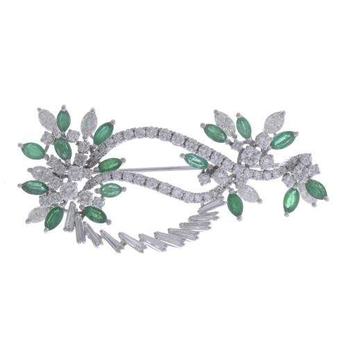 273-DIAMONDS AND EMERALDS BROOCH, 1970'S.