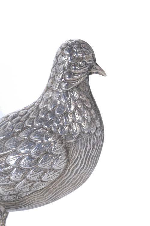 PAIR OF SPANISH SILVER TABLE PHEASANTS, SECOND HALF OF THE 