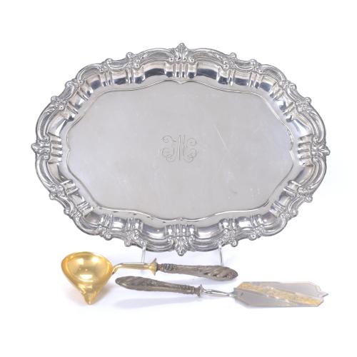 SET OF SILVER TEA TRAYS AND SERVING UTENSILS, SECOND HALF O