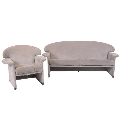 420-AFRA BIANCHIN (1937) & TOBIA SCARPA (1935).   CONJUNTO DE SILLÓN Y SOFA MODELO "RONDA", CIRCA 1980.