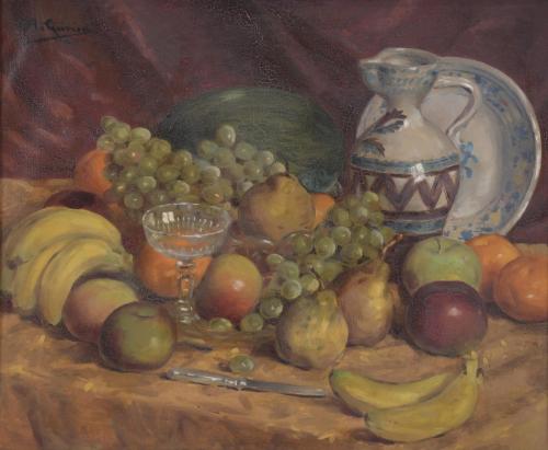 829-ANTONIO GARCIA GUTIERREZ (XX). "BODEGÓN FRUTAS Y LOZA", 1940.