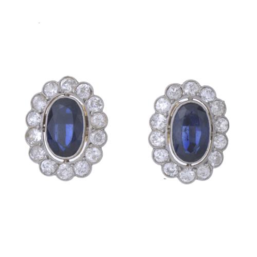 149-SAPPHIRES AND DIAMONDS ROSETTE EARRINGS, CIRCA 1950.