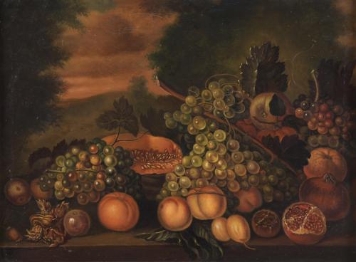 784-20TH CENTURY SPANISH SCHOOL. "STILL LIFE WITH POMEGRANATES AND GRAPES".