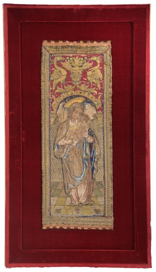 EMBROIDERY ‘MADONNA HOLDING CHILD JESUS IN HER ARMS&#39;, 16TH 