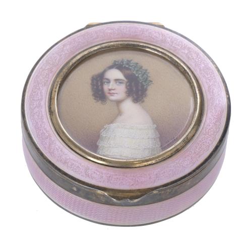 458-CAJITA AUSTRÍACA BIEDERMEIER CON MINIATURA, CIRCA 1830 - 1840.