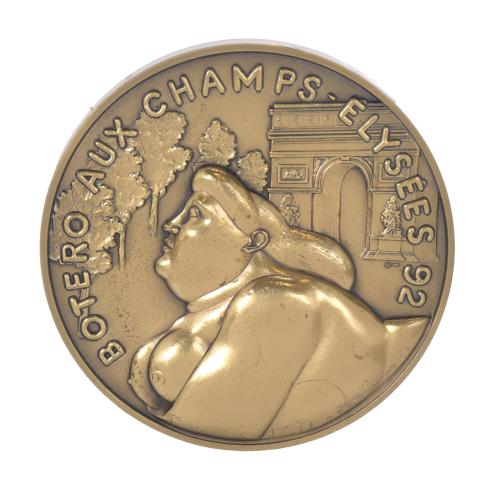 518-FERNANDO BOTERO (1932 - 2023).   "BOTERO AUX CHAMPS - ELYSÉES" MEDAL, 1992.