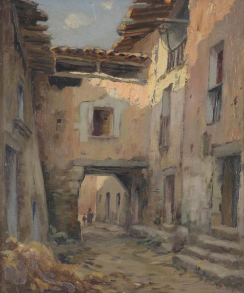 28128-FRANCISCO PLANAS DORIA (1879-1955).  "STREET OF A VILLAGE".