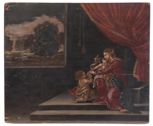 691-PROBABLY ITALIAN OR FLEMISH SCHOOL, 18TH CENTURY.  "MADONNA AND CHILD AND SAINT JOHN". 