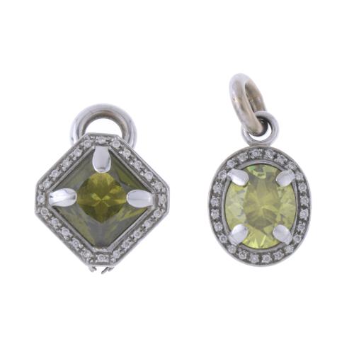 196-SET OF TWO PENDANTS WITH SYNTHETIC STONES.