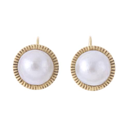 145-EARRINGS WITH MABE PEARL, CIRCA 1930.