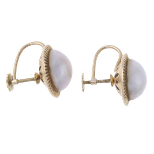 EARRINGS WITH MABE PEARL, CIRCA 1930.