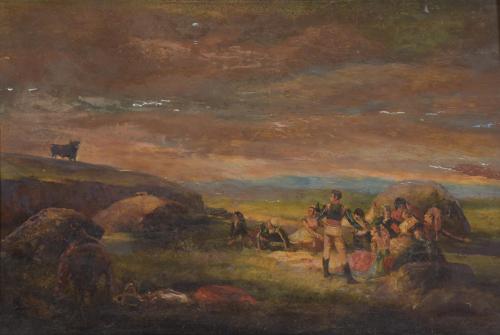 19TH CENTURY SPANISH SCHOOL. "LANDSCAPE WITH CHARACTERS AND