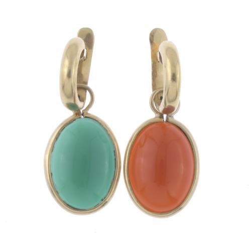 157-TOUS. YELLOW GOLD AND AGATE TRANSFORMABLE EARRINGS. 