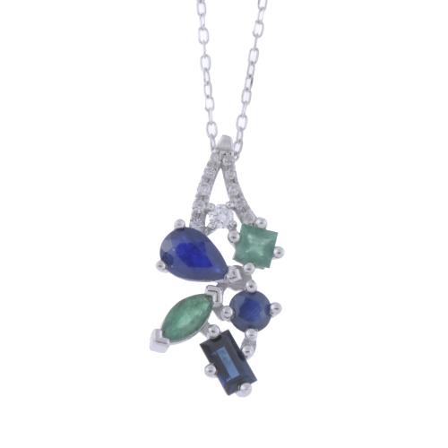 204-PENDANT WITH SAPPHIRES, EMERALDS AND DIAMONDS