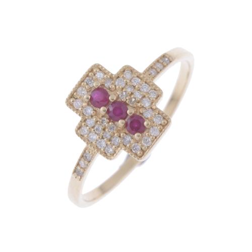 29-ART DECO STYLE RING WITH RUBIES AND DIAMONDS.