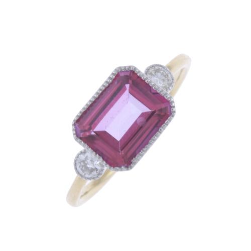 68-ART DECO STYLE RING WITH ROSE TOPAZ AND DIAMONDS.