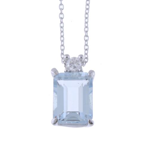 210-AQUAMARINE AND DIAMOND PENDANT.