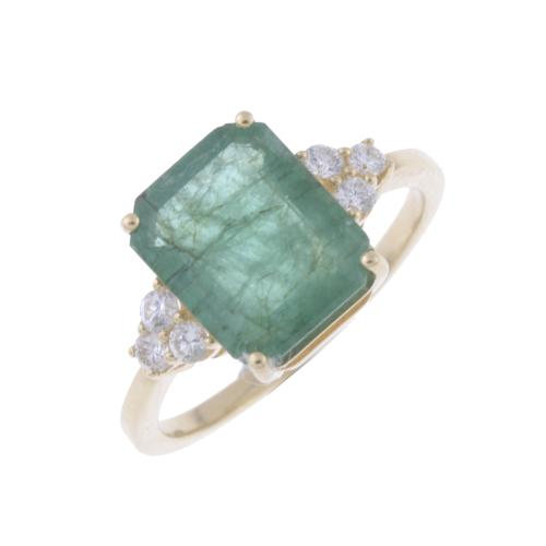 69-RING WITH LARGE EMERALD AND DIAMONDS