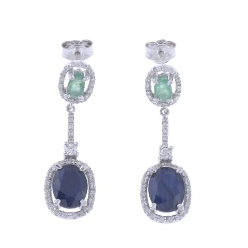 169-EARRINGS WITH DOUBLE ROSETTE OF SAPPHIRES AND EMERALDS