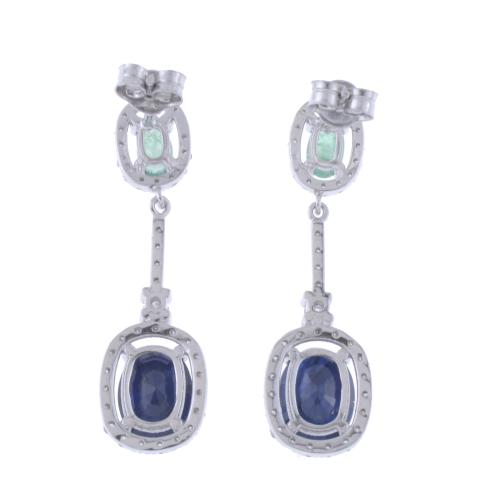 EARRINGS WITH DOUBLE ROSETTE OF SAPPHIRES AND EMERALDS