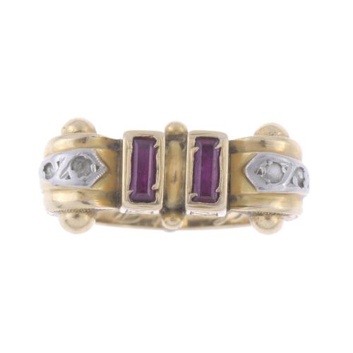 CHEVALIER RING WITH RUBIES AND DIAMONDS